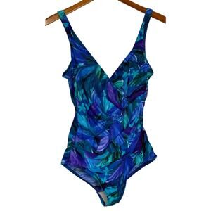 Miraclesuit Swimsuit 6 Women Blue One Piece Stretch Vacation‎ Beach Summer Slims